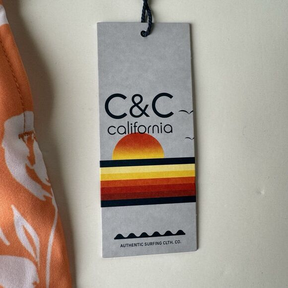 C&C California Men’s Swim Shorts Large Orange Tropical Print 7” Inseam NWT - Picture 8 of 12